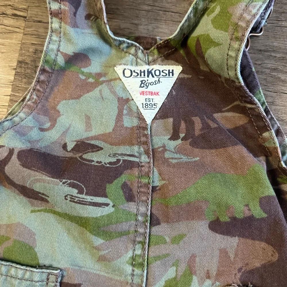 Baby Boy 6 Mth OshKosh B'Gosh Toddler Dinosaur Camouflage Overalls Bibs Camo H31